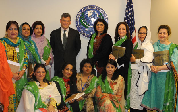 Pak_delegation_Benjamin Pakistani women leaders pose with Amb. Daniel Benjamin at the State Dept. in Washington, DC