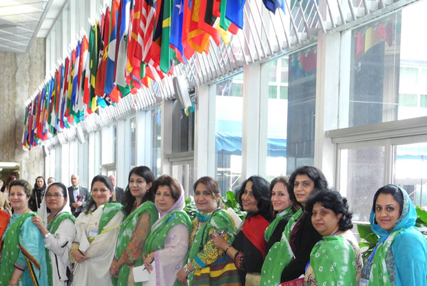 Pakistan_delegation Pakistani women leaders in the lobby of the State Dept. in Washington, DC