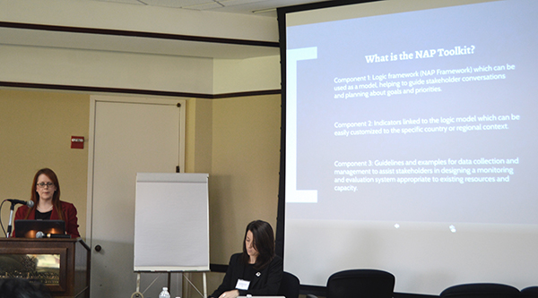 GlobalReview Angelic Young introducing the Res2Act NAP Monitoring and Evaluation Toolkit to participants of the Global Review.