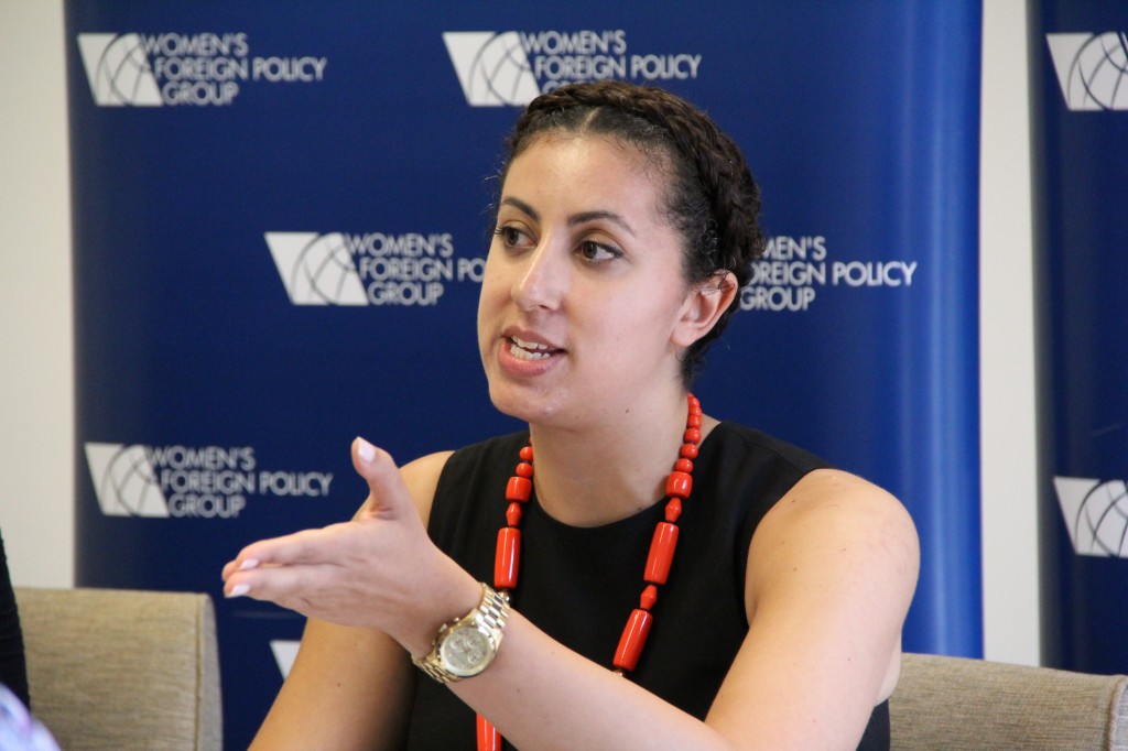 Inclusive Security Action’s Michelle Barsa speaks at a Women’s Foreign Policy Group event. Barsa, an expert on women’s participation in Afghanistan’s political realm and security sector, shared insights learned over dozens of trips to the region and consultations with civil society, government, and security forces to discuss the impact of ongoing peace and security processes on women.